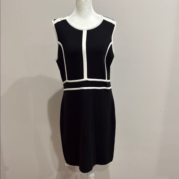 Calvin Klein Elegant Black and White Sleeveless Knit Dress Size Large - Picture 1 of 4